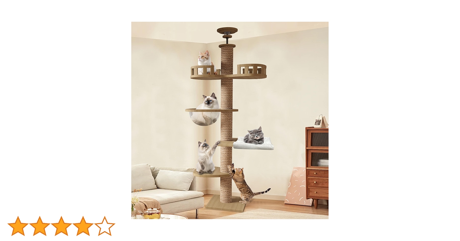 Amazon | CozyMeow キャットタワー 突っ張り 木製 キャット